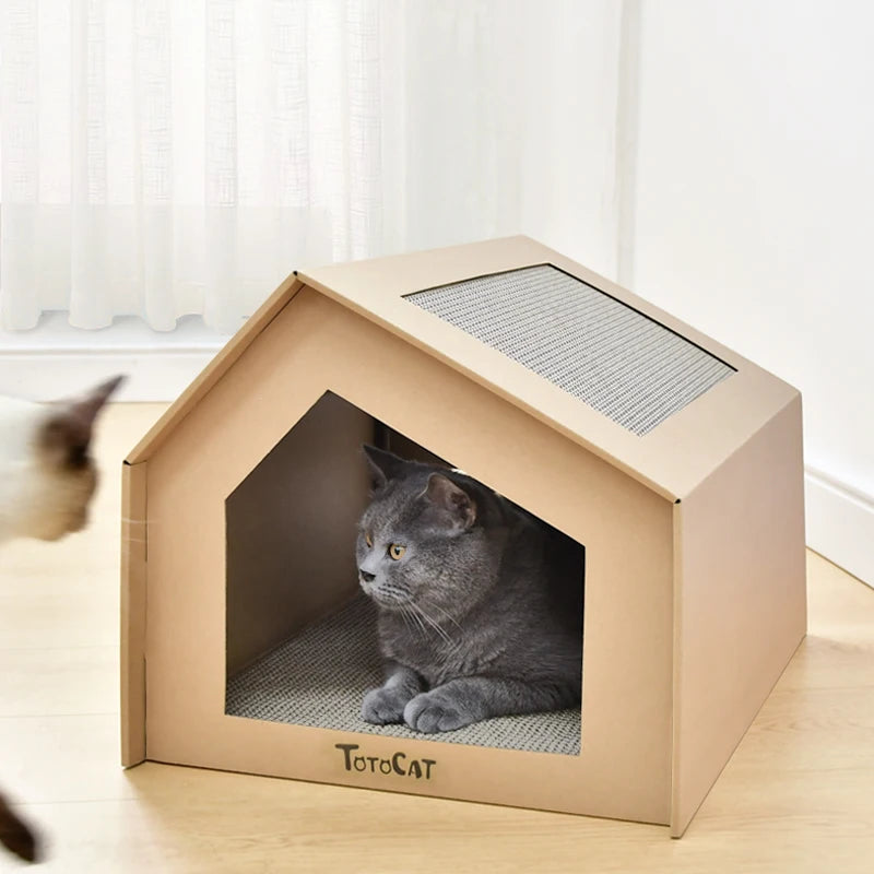 Cardboard Rabbit House with Scratch Pad